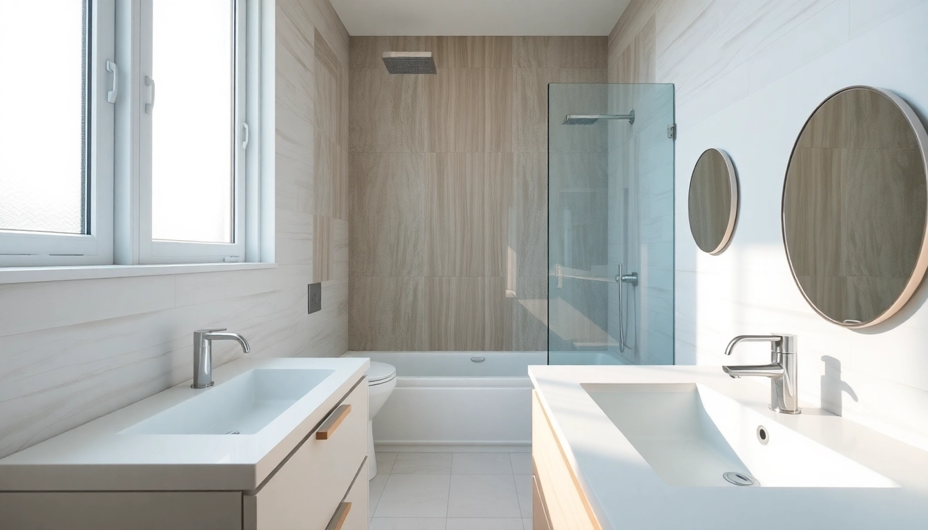 Transforming bathroom renovations with modern fixtures and soothing light in a sleek design.
