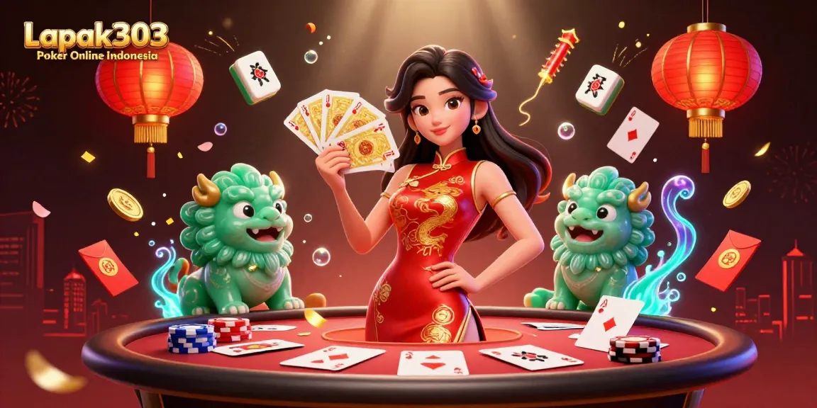 Engage in thrilling games at Lapak303 Poker Online Indonesia with vibrant scenes of poker action.