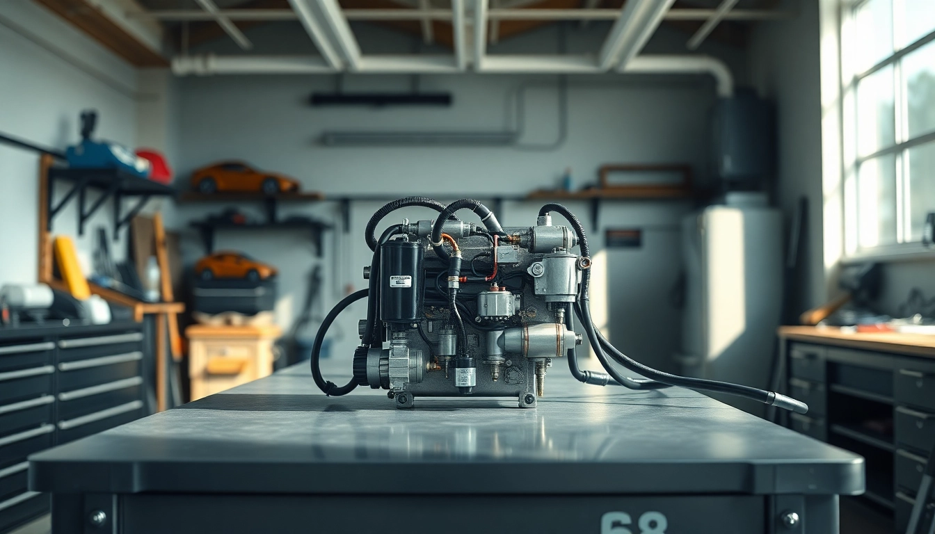 Showcase the S58 Auxiliary Fuel Kit highlighting its advanced design and components on a workbench.