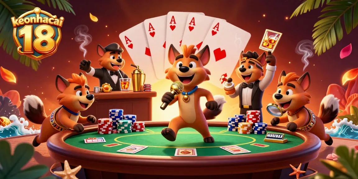 Experience vibrant action with keonhacai 18 at a comedy casino club featuring hyenas and gaming elements.