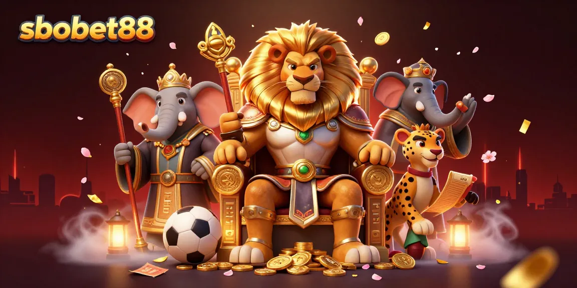 Betting on sbobet88 with a royal lion king and vibrant game elements for sports
