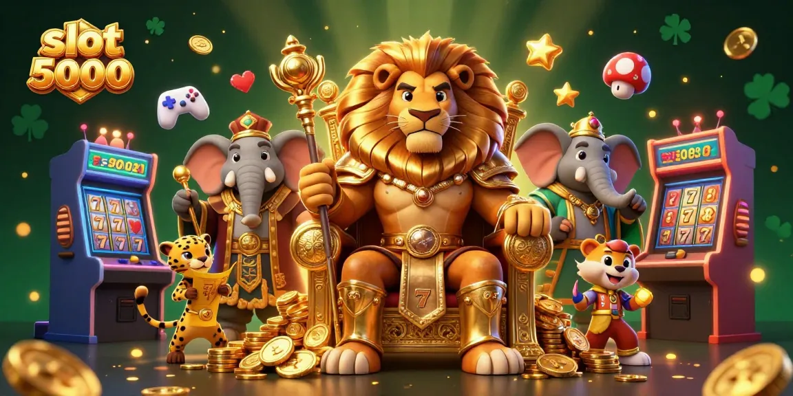 Spin and win on the thrilling slot 5000 machine, with vibrant casino visuals and playful characters.