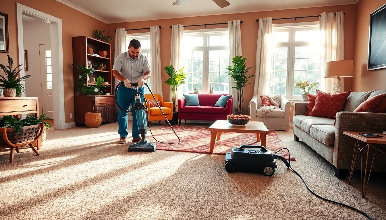 A technician performing residential carpet cleaning in savannah ga, enhancing home cleanliness and comfort.
