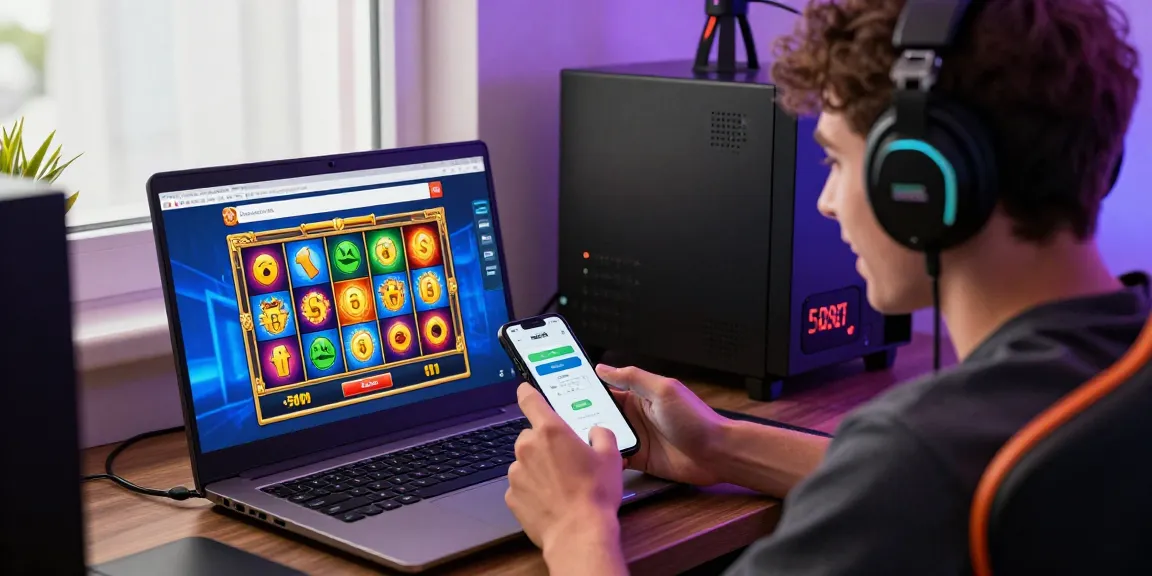 Player enjoying slot deposit 5000 games on laptop with vibrant graphics and engaging atmosphere.