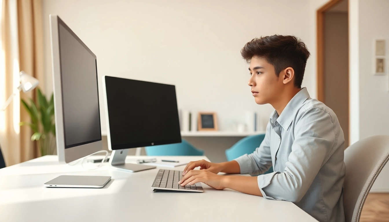 Student focused on taking a proctored exam help, showcasing a serene study environment.