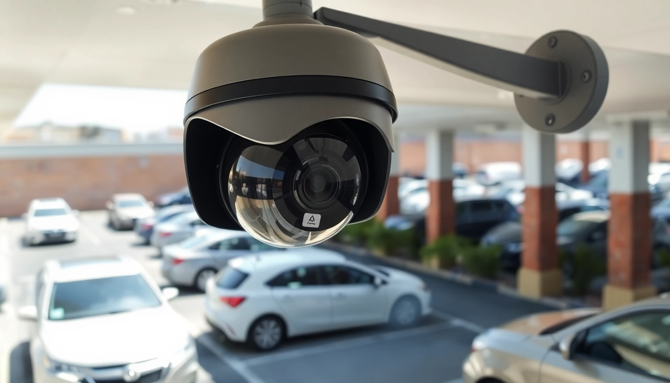 Showcasing a license plate recognition camera in action, capturing vehicle details at a busy entrance.