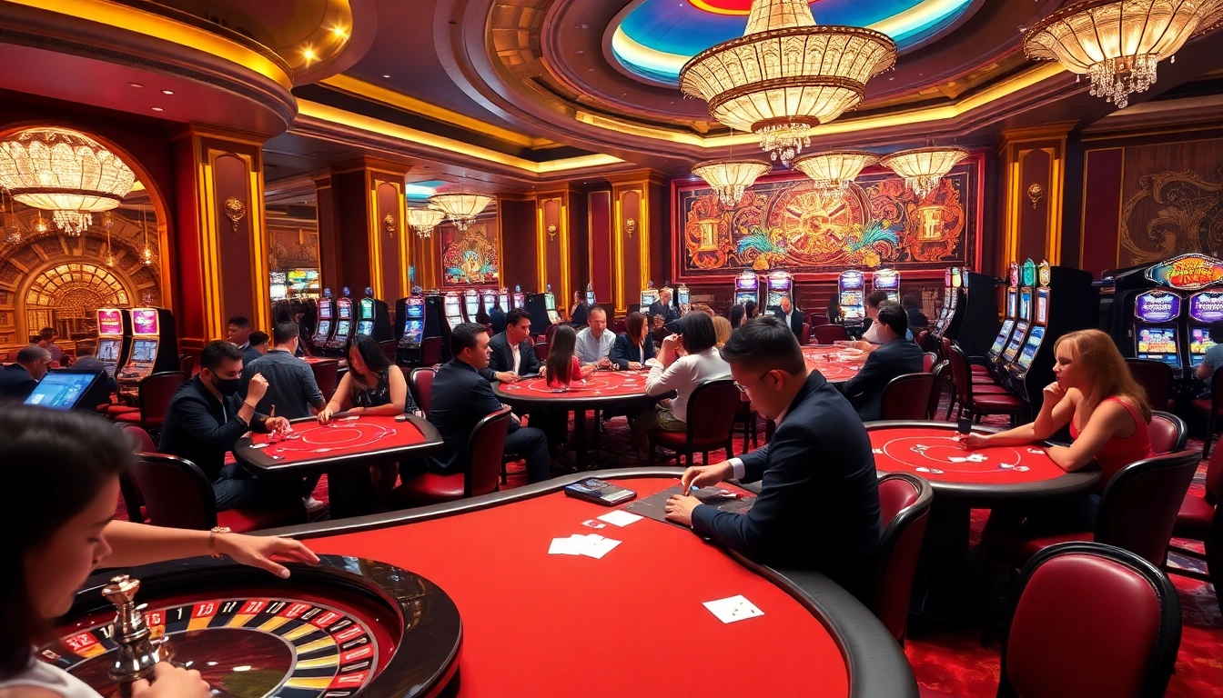 Players engaging in high-stakes poker at luxury casino tables, capturing the excitement of qq88.