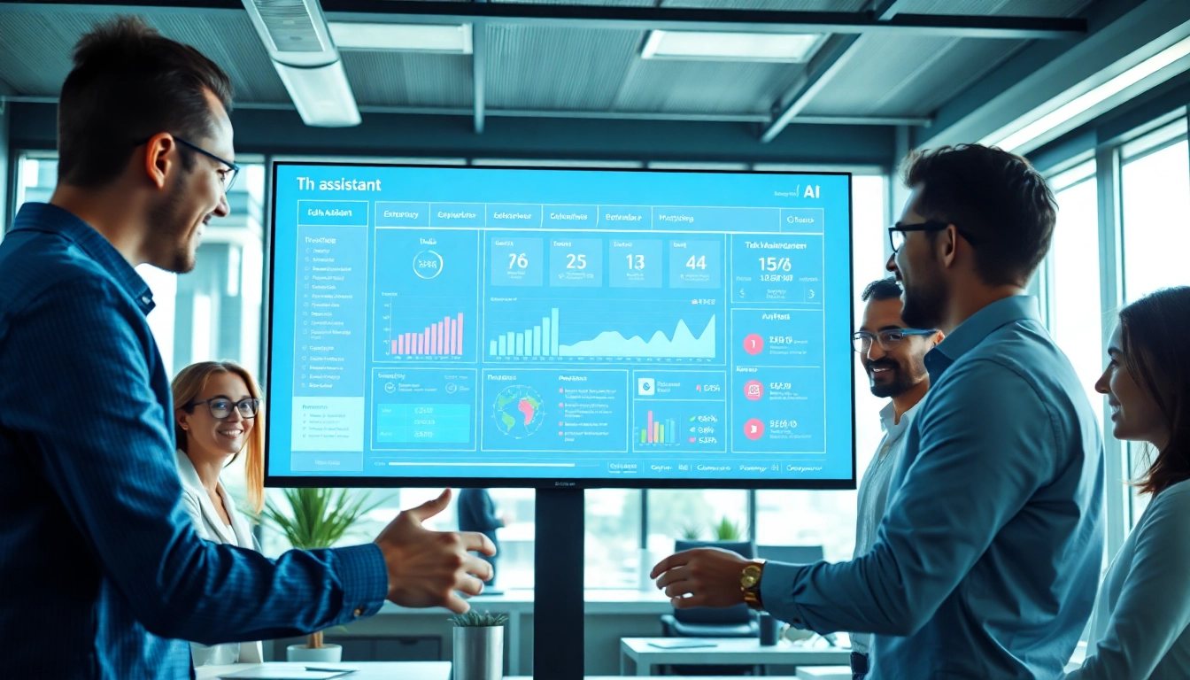 Showcasing an enterprise ai assistant assisting a team in a modern office setting