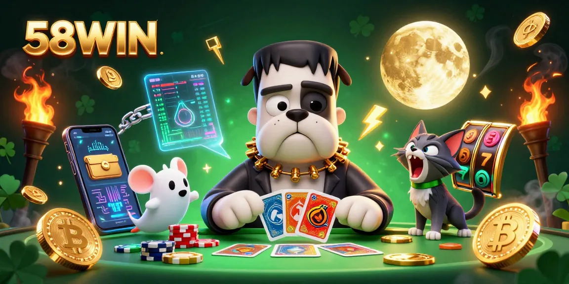 Experience thrilling card games with 58WIN's dynamic characters in an engaging casino scene.