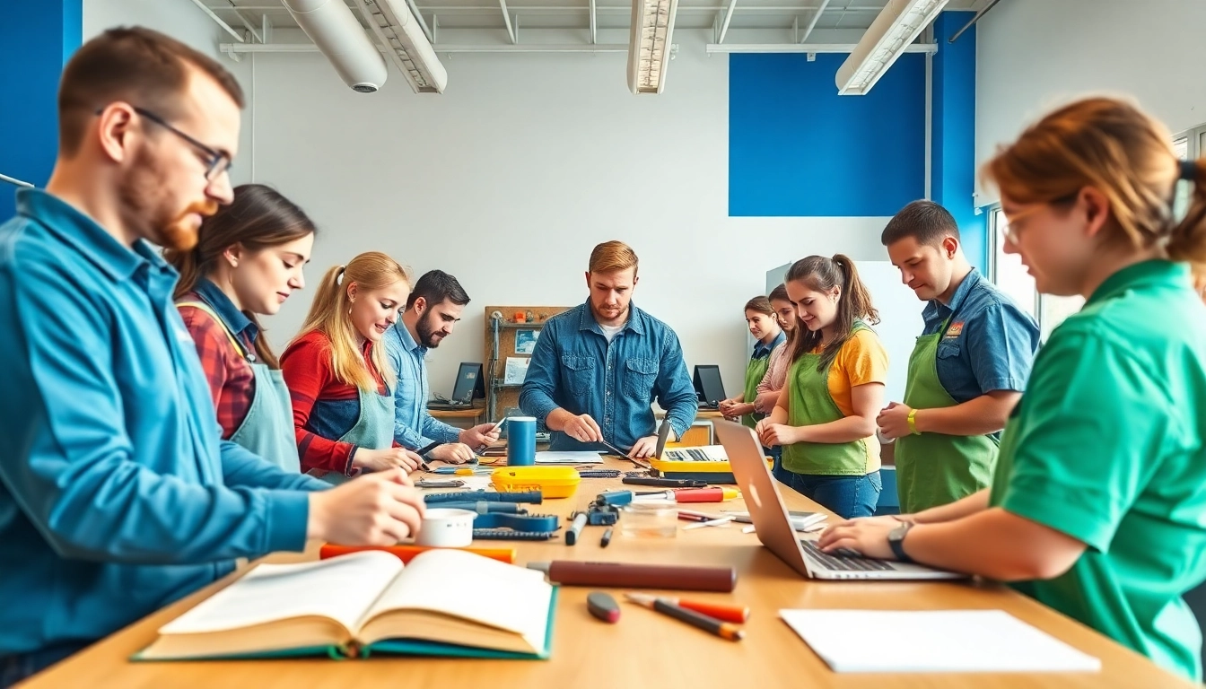 Students learning hands-on skills in a trade school in Tennessee classroom environment.