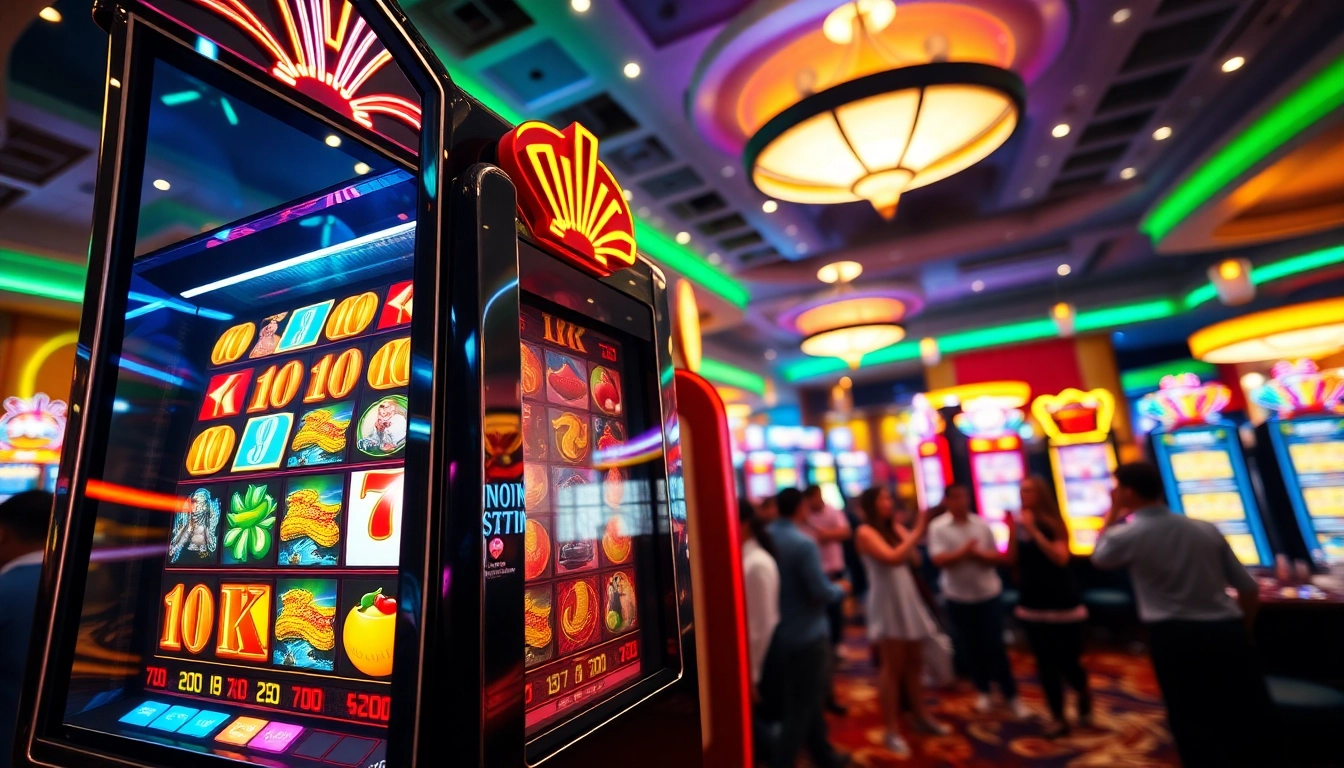 Menangkan unogg slot di mesin slot cerah dengan pemain bersemangat di kasino.