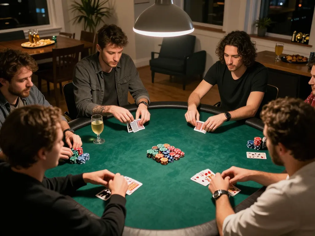 Players enjoying an engaging poker night at home, showcasing the thrill of u888 gaming strategy.