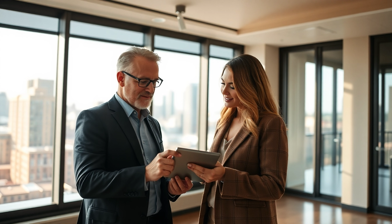 Engaging Remax real estate agent discussing property listings with clients in a professional office.