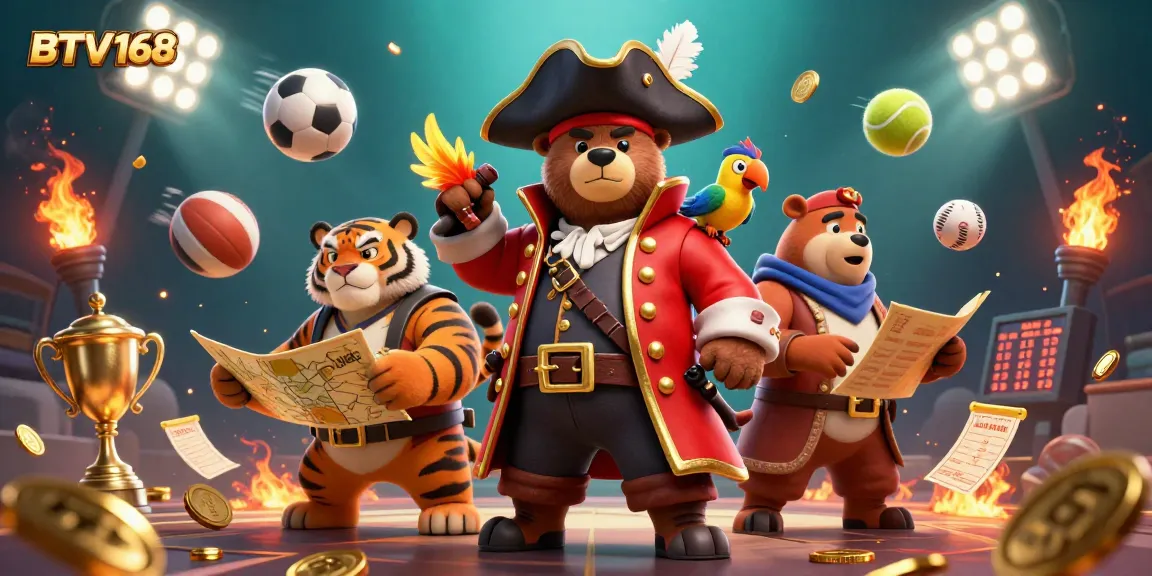 BTV168 showcases an engaging pirate-themed sports betting scene filled with dynamic elements.