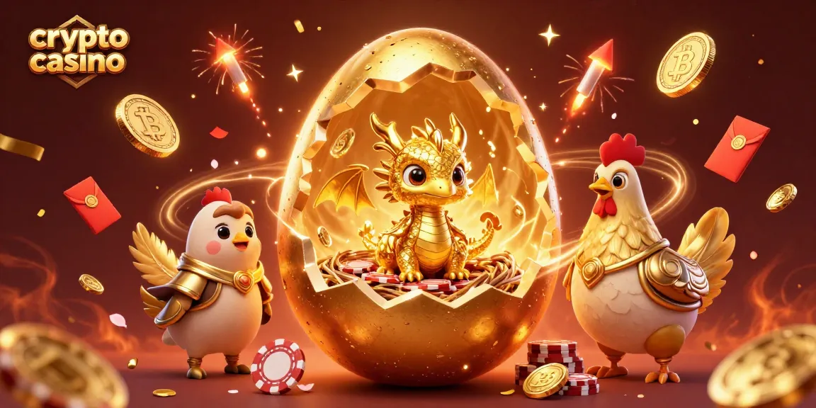 Scopri emozionanti giochi nel mondo del crypto casino con un drago d'oro e simboli fortunati.