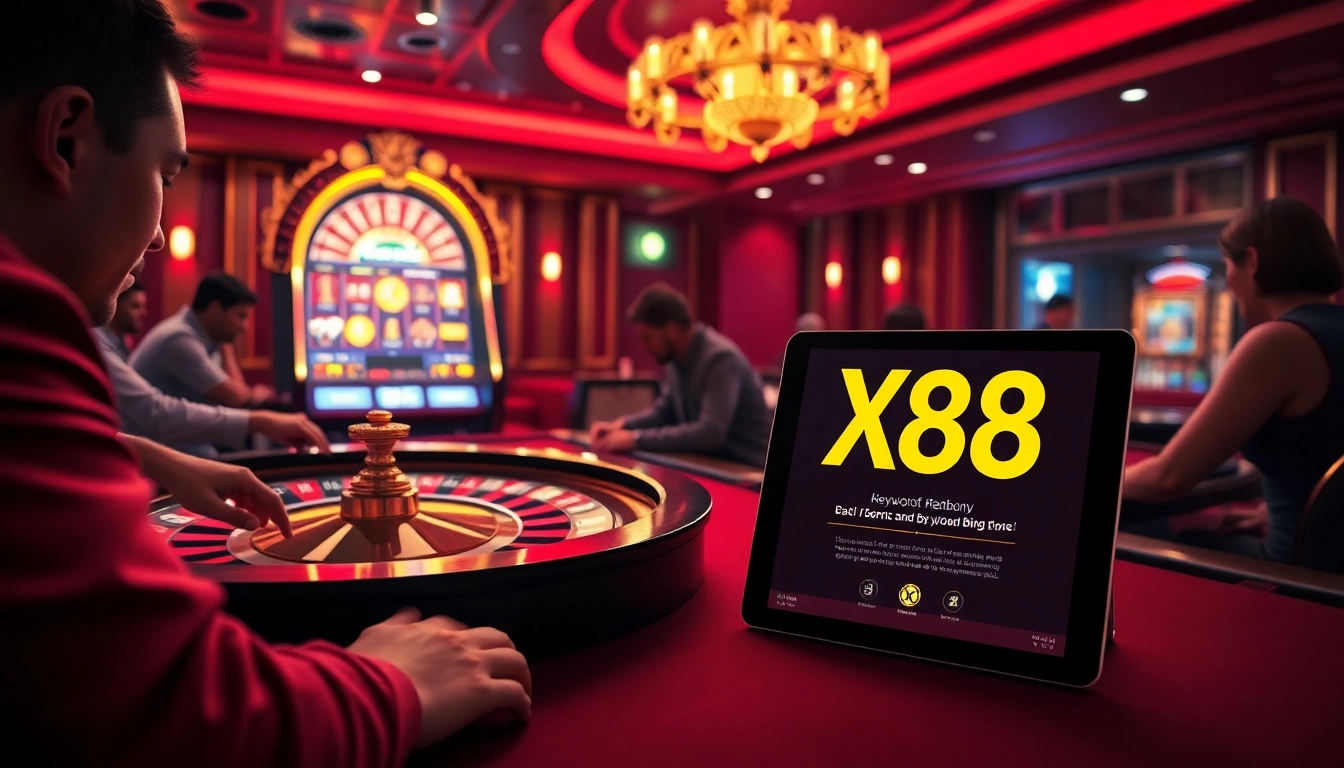 X88 players enjoying a thrilling game at a luxurious casino table.
