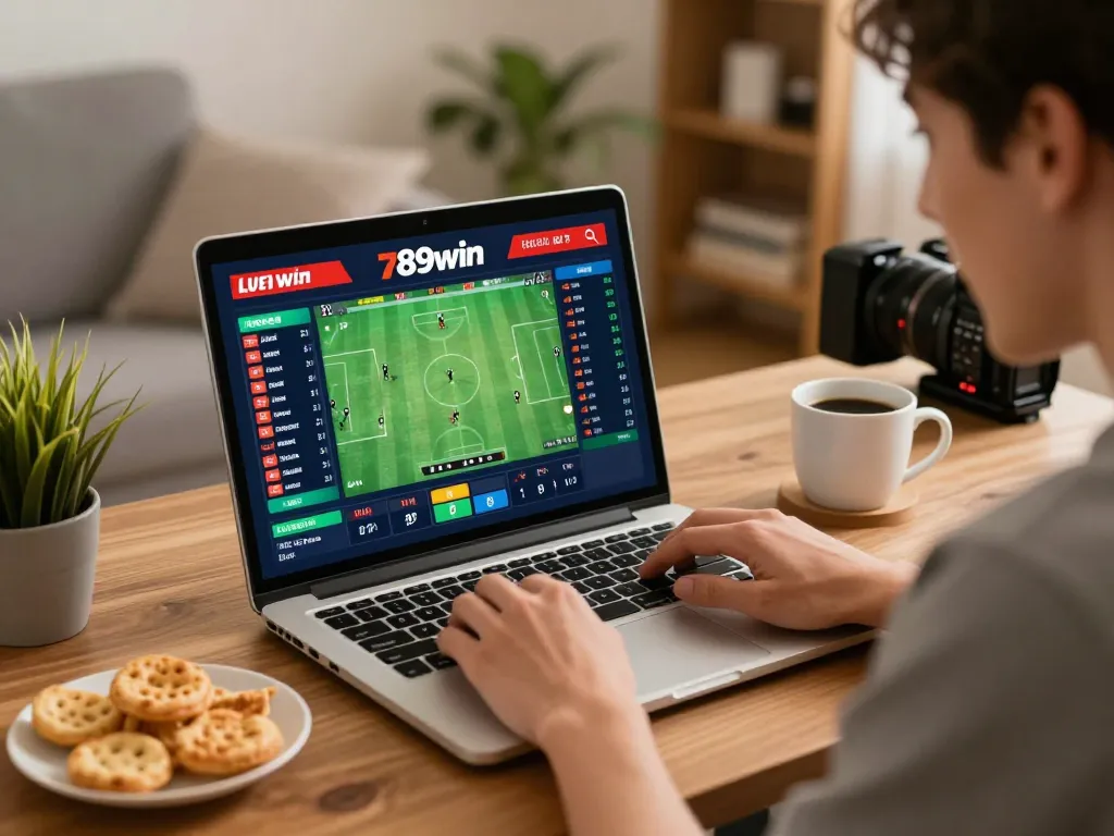 Engaging in strategic sports betting on 789win with live odds displayed on a laptop.