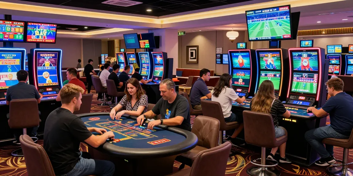 Engaged players at nhà cái shbet enjoying various betting games in a vibrant casino atmosphere.