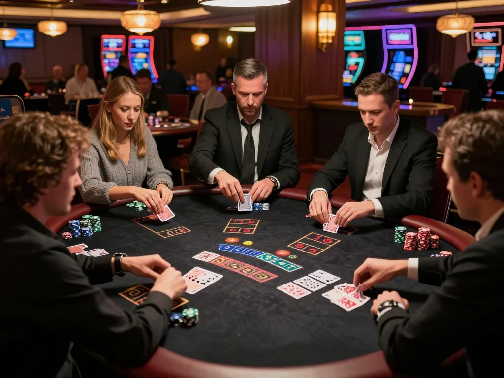 Players strategizing at a blackjack table showcasing the excitement of tg8 gaming experience in a vibrant casino environment