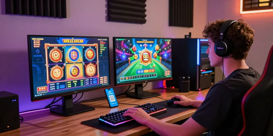 Player enjoying slot depo 1k gaming experience with vibrant graphics and high-tech setup.