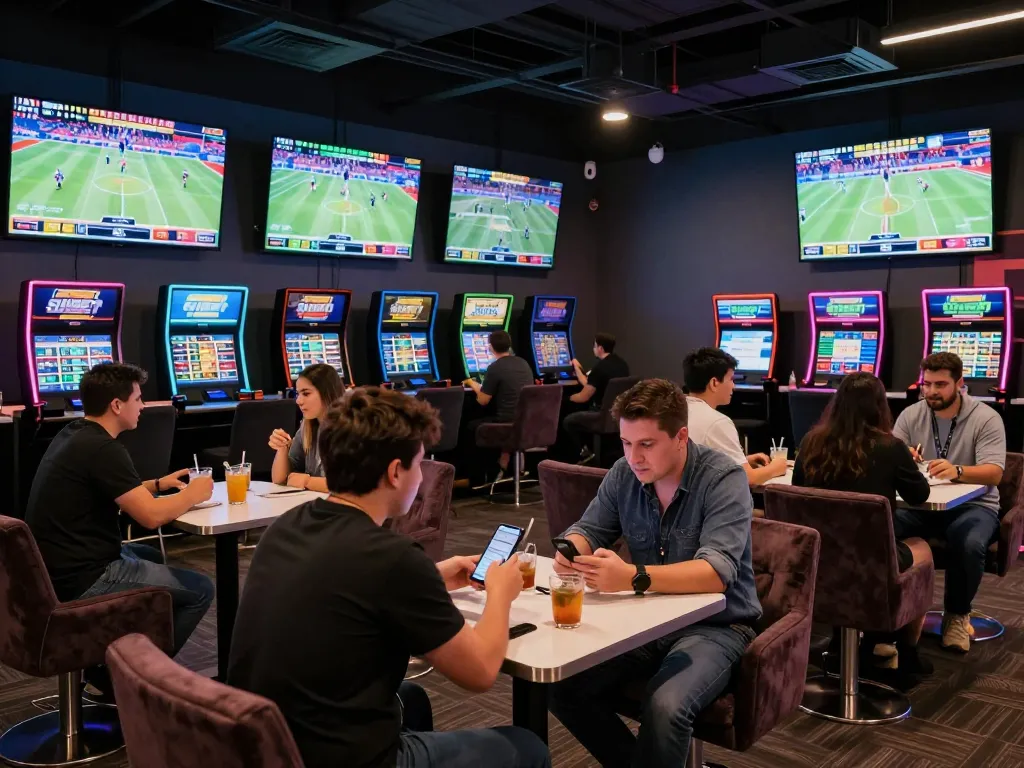 Action-packed sports betting scene at SHBET with enthusiastic bettors focused on live events