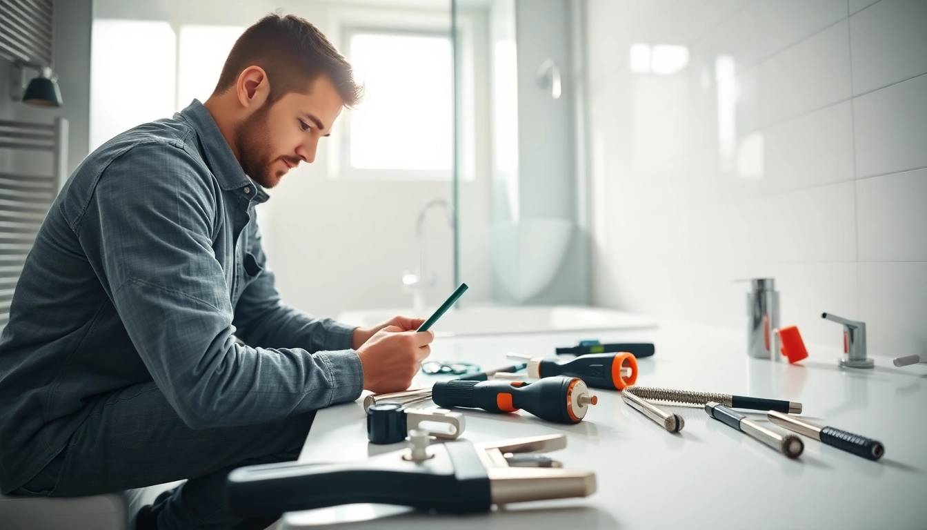 Techniker von sonni sanitär GmbH arbeitet präzise an modernen Sanitärinstallationen.