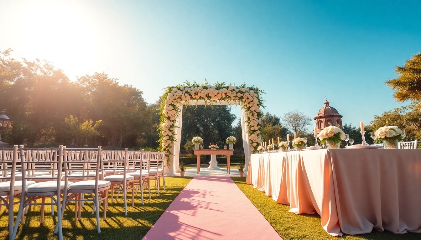 Stunning Weddings Venue setup featuring floral decorations and elegant seating.