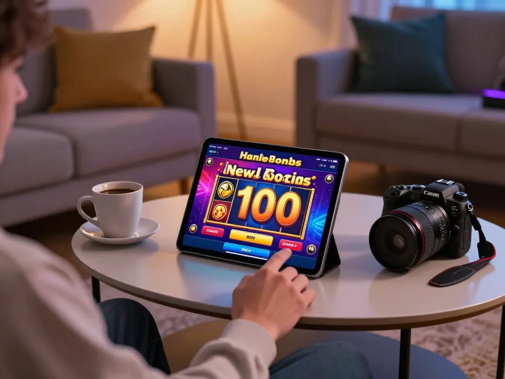 Experience the excitement of slot bonus new member 100 in a cozy home gaming setup.