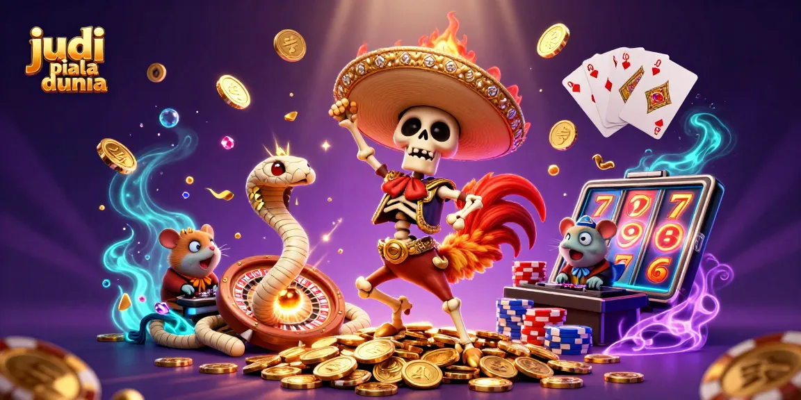 Experience thrilling judi piala dunia moments with a vibrant casino-themed 3D illustration.