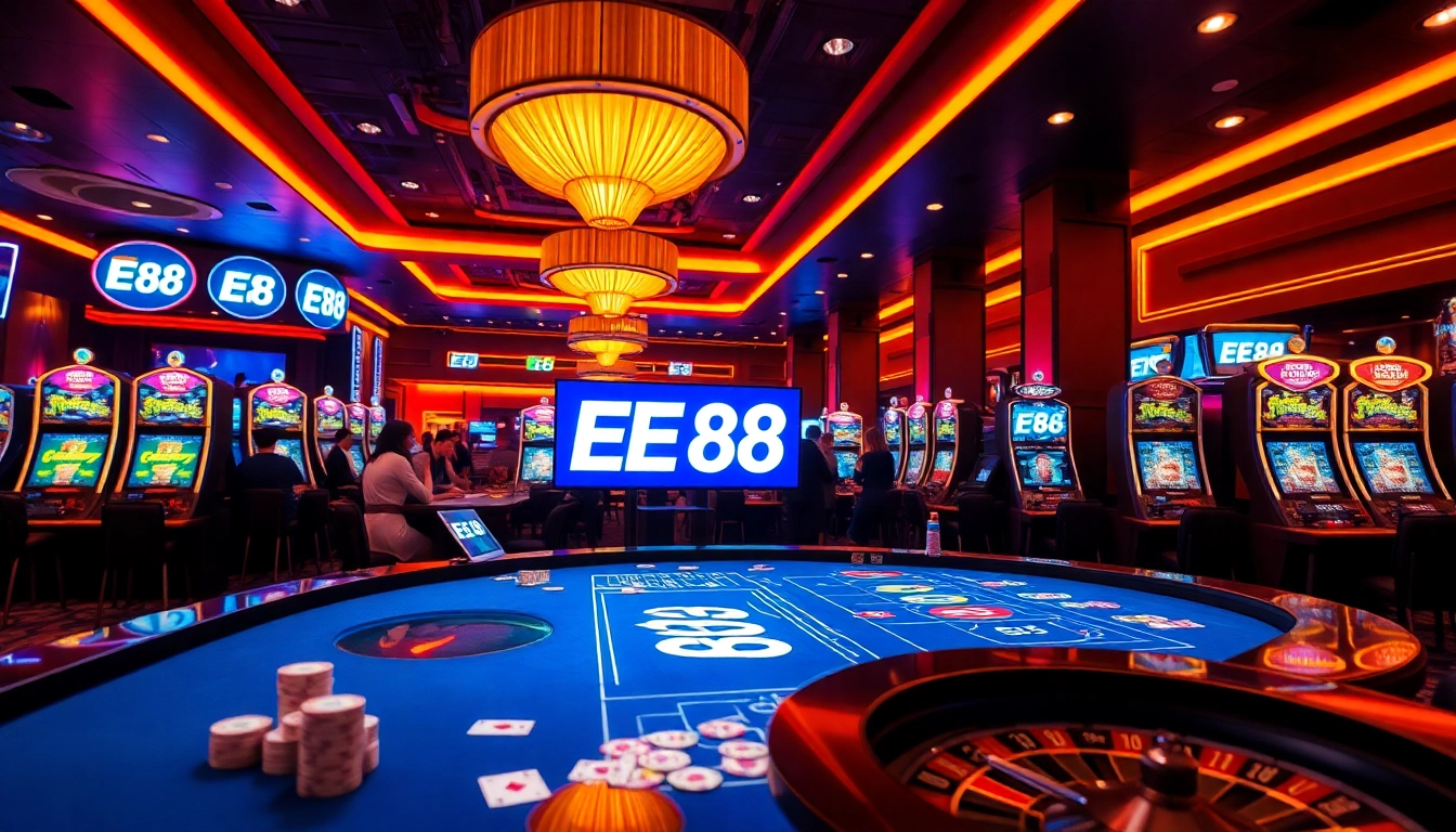 Exciting online gambling experience at EE 88 with vibrant gaming tables and interactive elements.