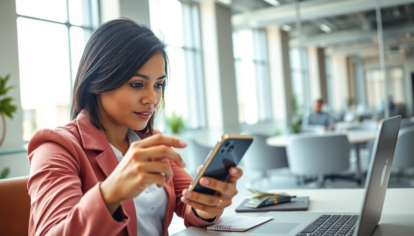 Receive fast phone cash for smartphones in a bright office setting highlighting efficiency.