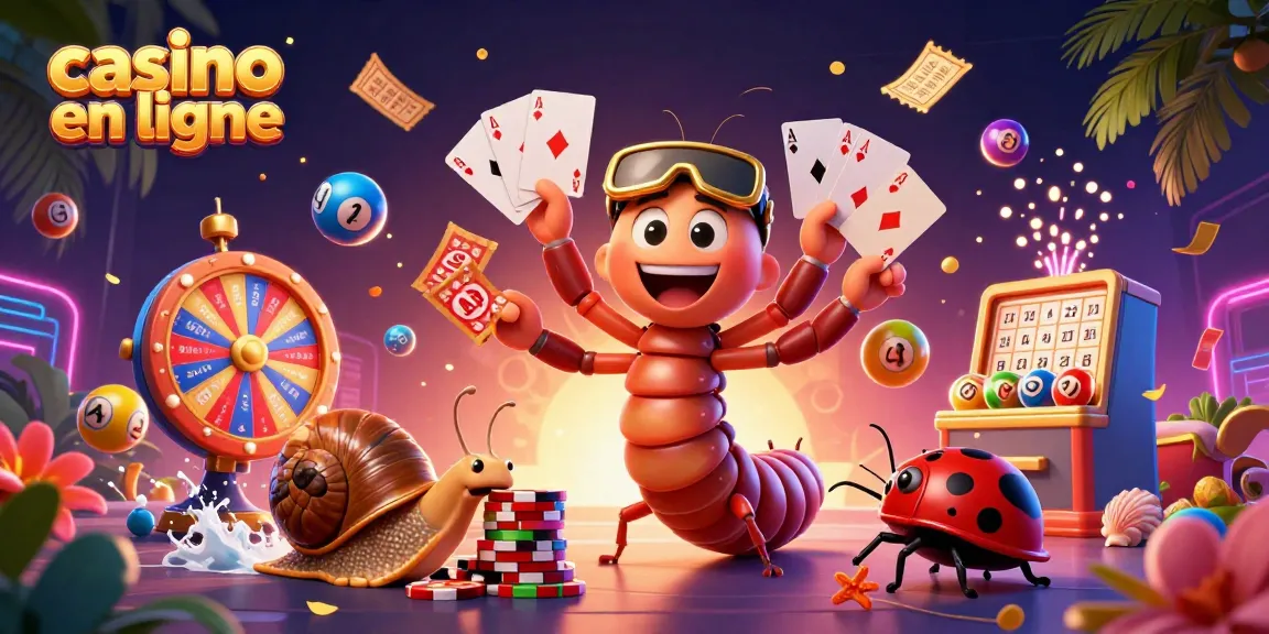 Jouer aux casinos en ligne avec un dealer en cartoon, cartes et jetons colorés.