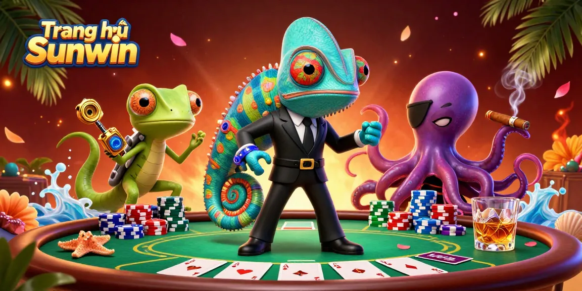 Experience thrilling gameplay with Trang chủ Sunwin as a vibrant cartoon scene unfolds at a poker table.