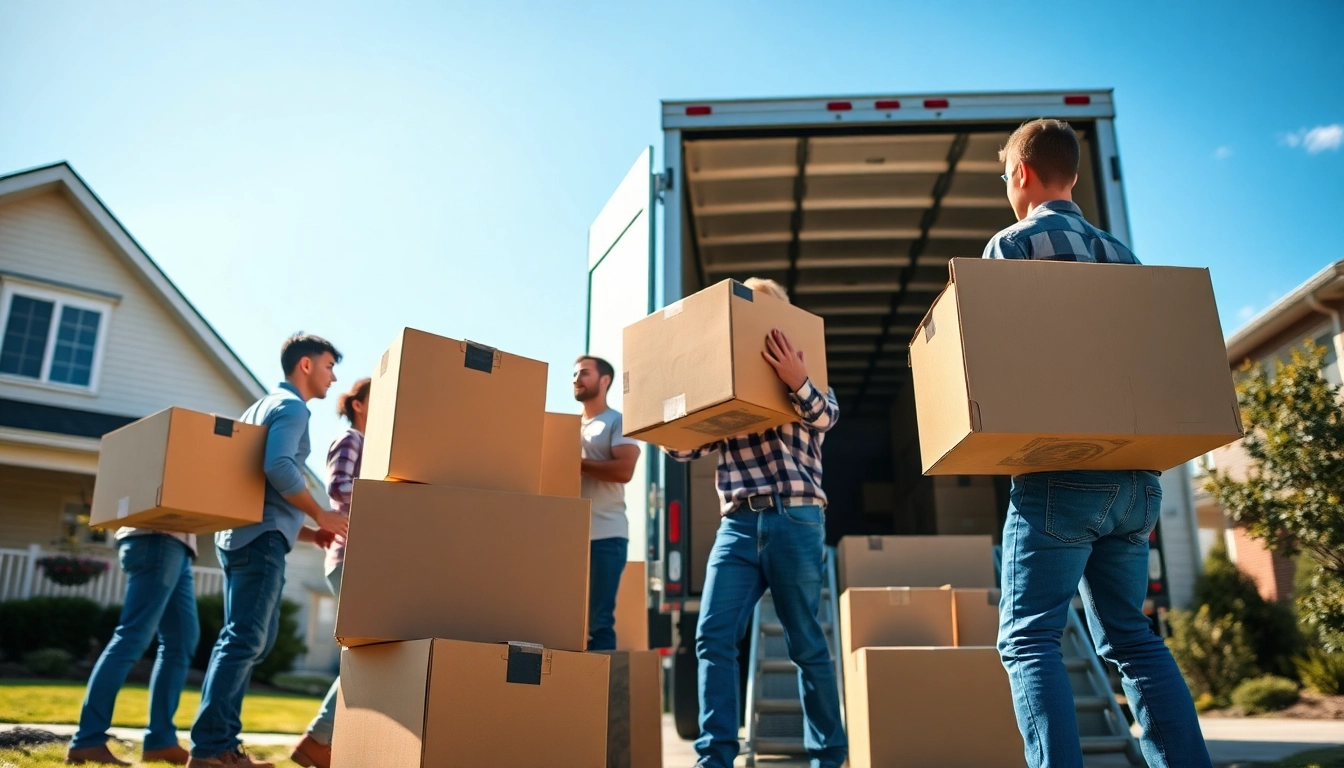 Efficient teamwork by moving companies auburn al workers loading boxes for relocation.