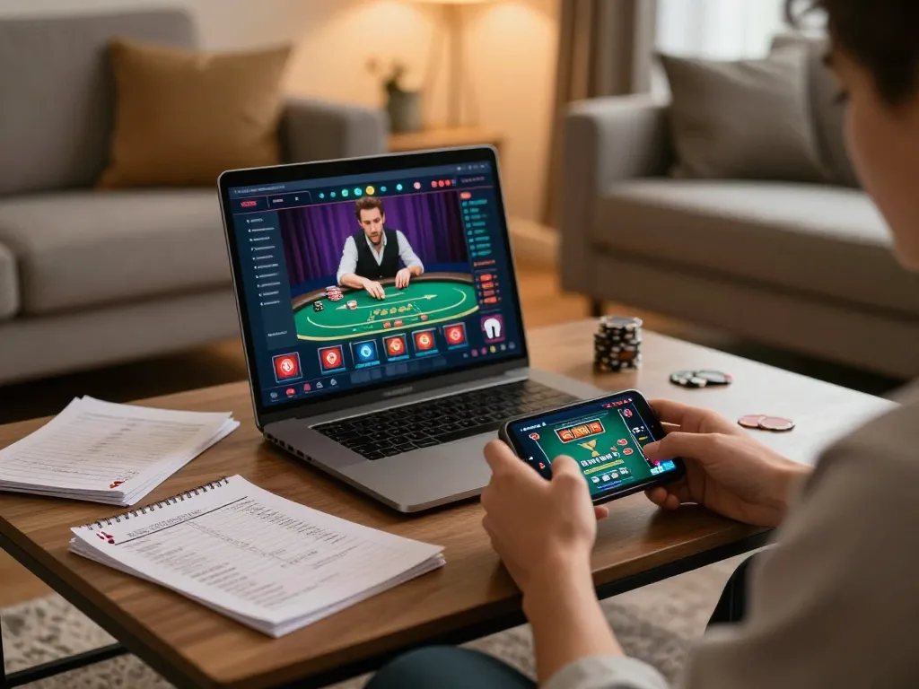 Sunwin player enjoying an online gaming experience on a smartphone in a cozy living room.
