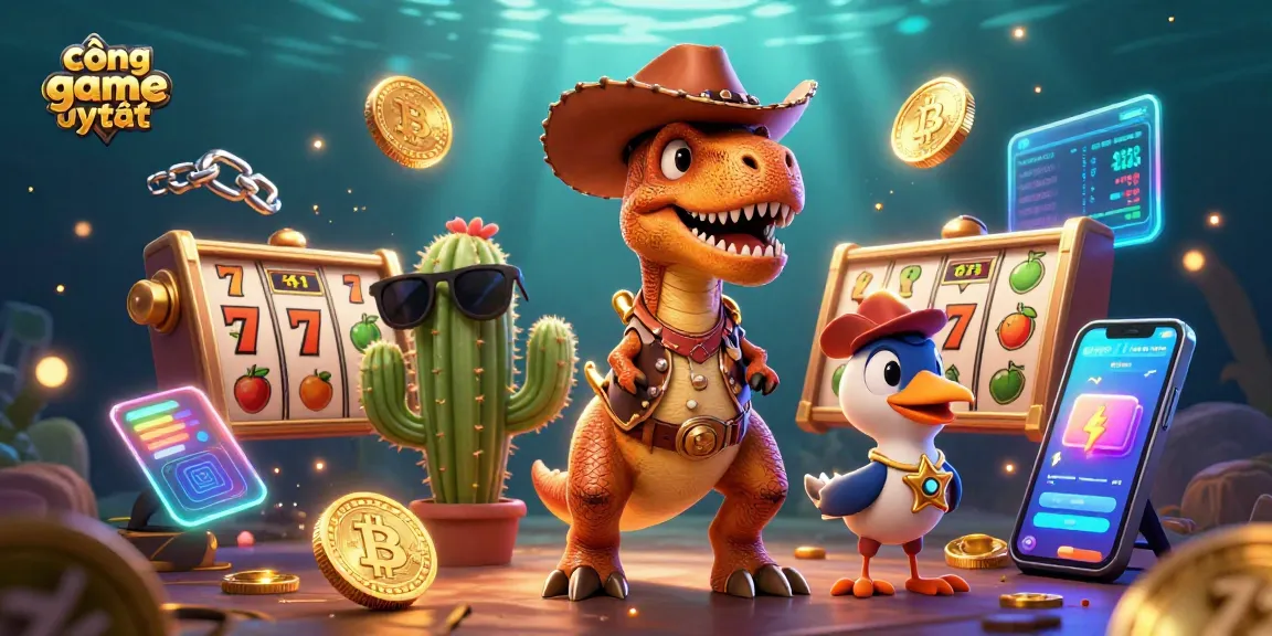 Engage with cổng game uy tín through vibrant 3D cartoon characters and dynamic casino elements.