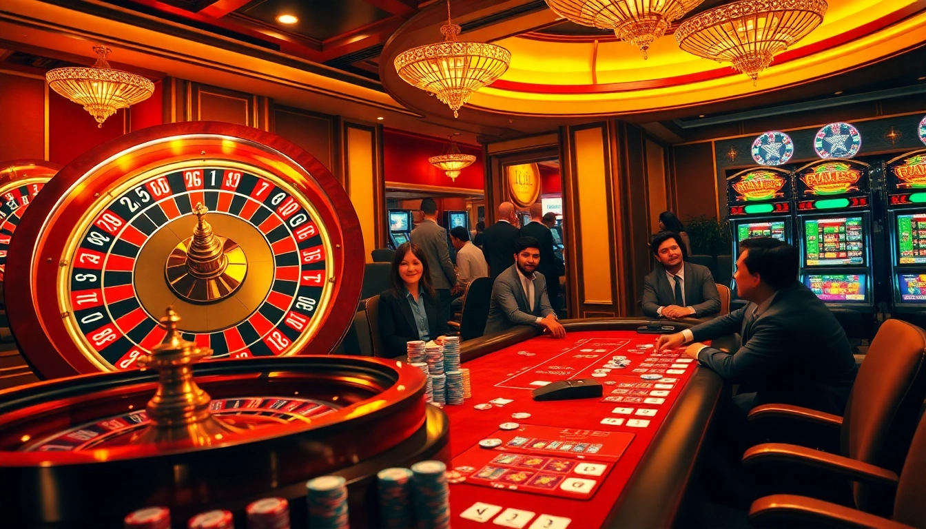 Experience the thrill of LUCK8 Casino with vibrant casino elements like roulette, poker, and slots.