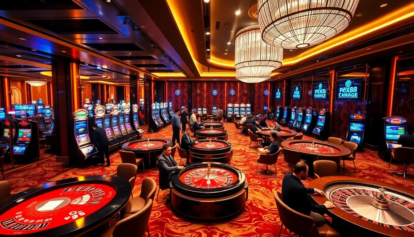 Players winning big at XX88's luxurious casino with vibrant gaming activities.
