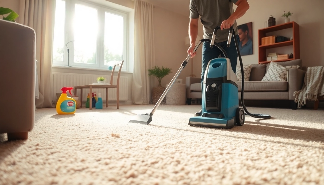 Carpet cleaners Lincoln CA showcasing a technician cleaning a vibrant carpet in a sunlit home.