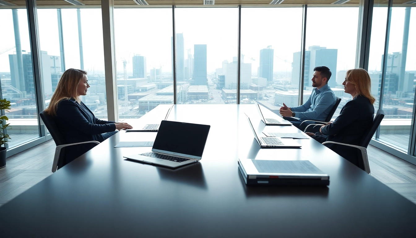 Engaging professional space showcasing industrial leasing consultations with modern aesthetics.