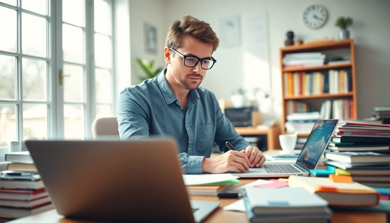 Crafting an engaging guestpost in a bright, creative workspace brimming with inspiration.