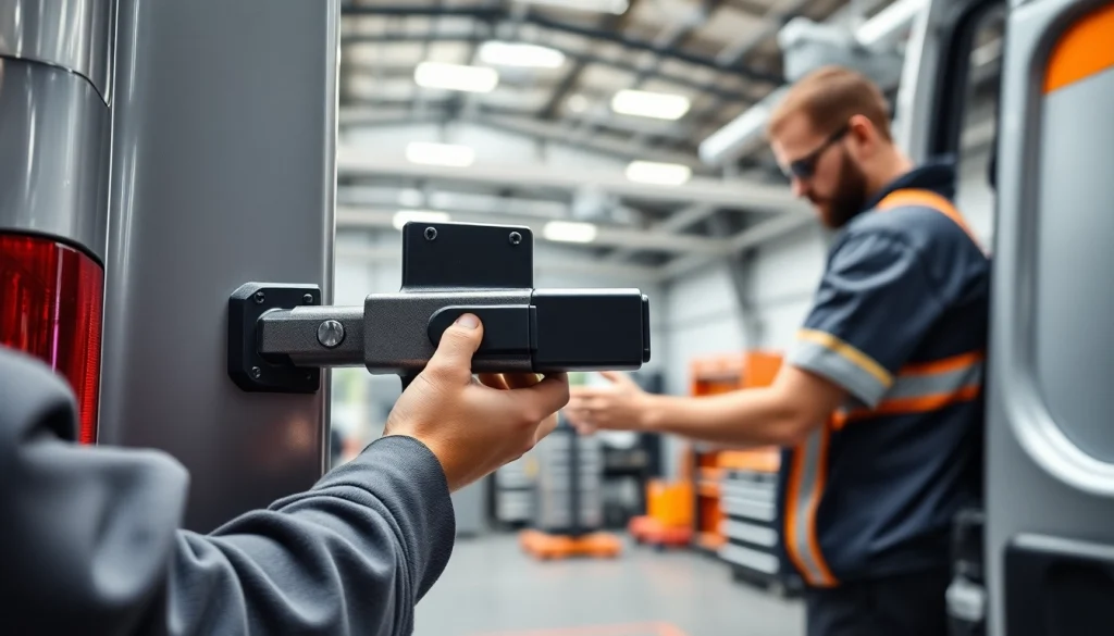 Installazione della serratura Dakenlocks.com con il tecnico esperto su un furgone.