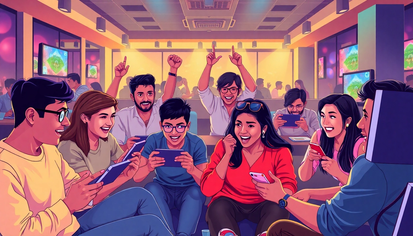 Jalwa game players enjoy thrilling competitions in a vibrant gaming lounge atmosphere.