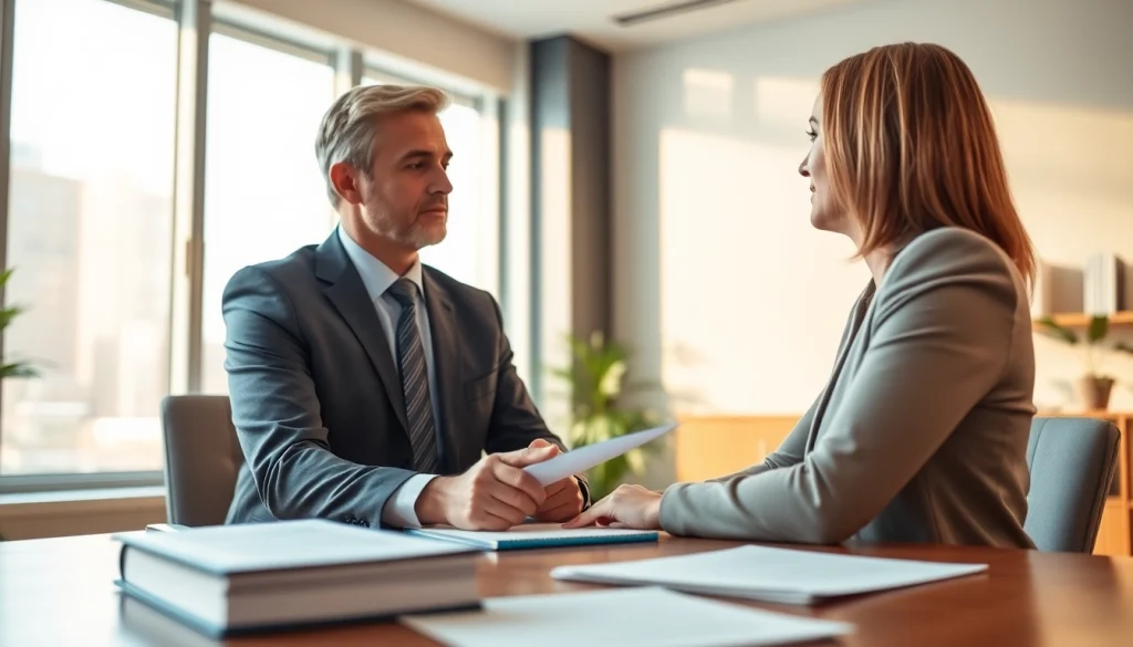 Consulting with a client at https://www.turnpikelaw.com, showcasing a professional attorney in a modern law office.
