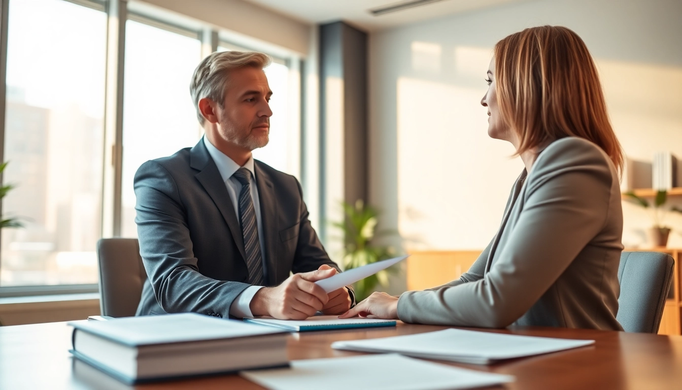 Consulting with a client at https://www.turnpikelaw.com, showcasing a professional attorney in a modern law office.