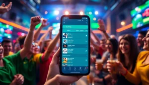 Showcasing the best sports betting apps in India on a smartphone in an energetic sports bar.