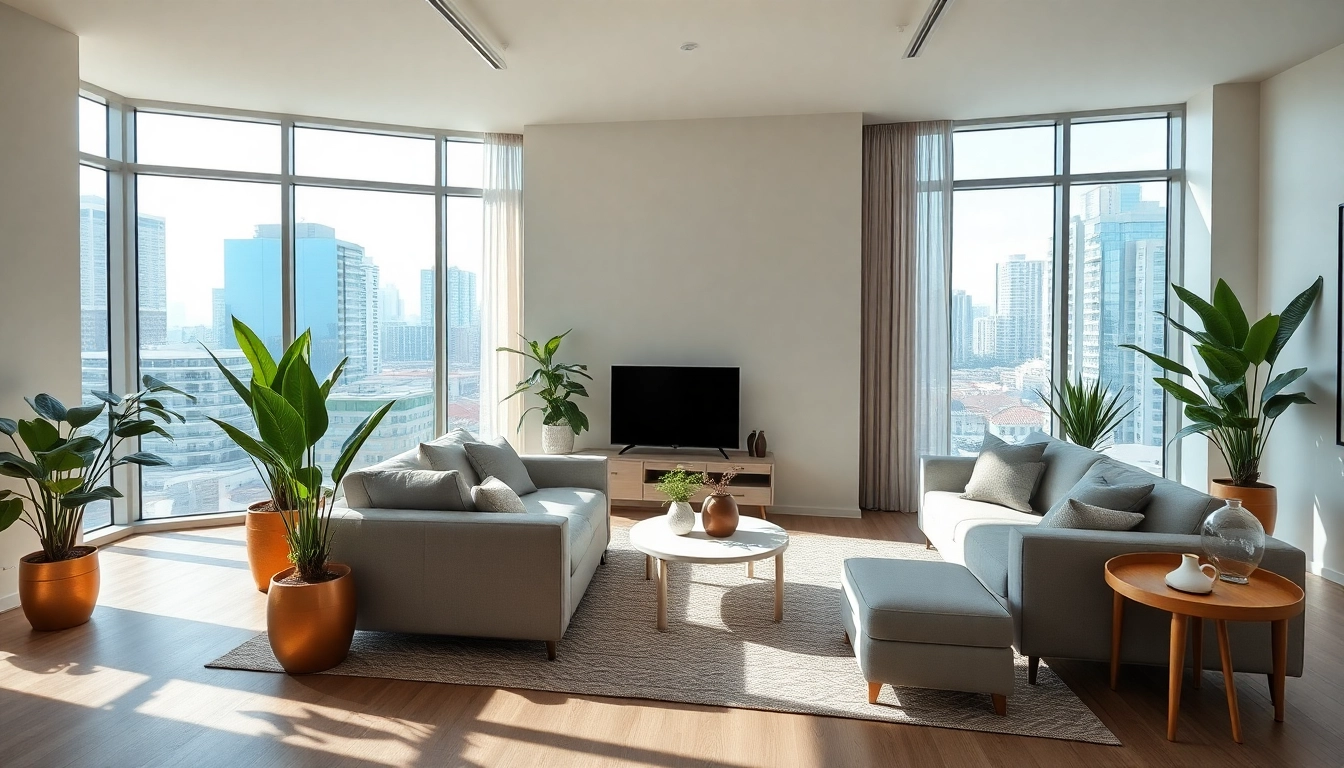 Showcasing the modern JBO rental apartment's spacious interior with city views.