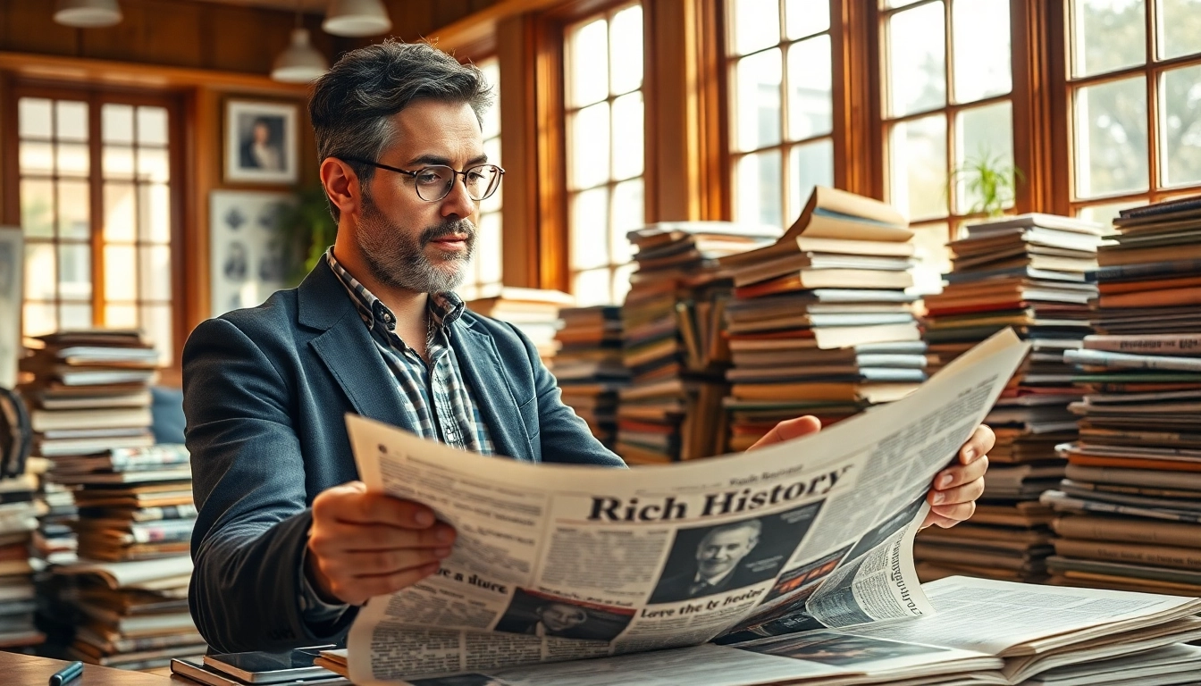 Analyze the historical significance of blackchronicle in a vibrant newsroom setting.