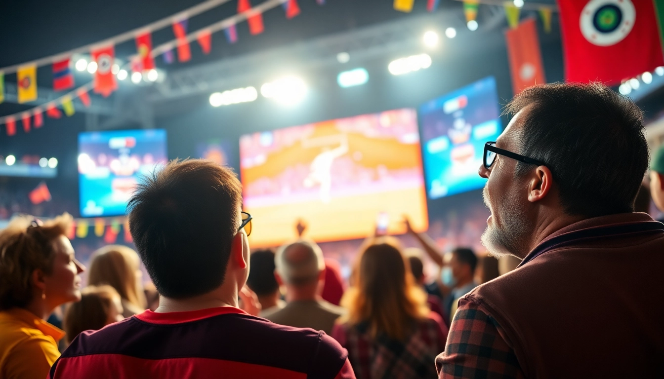 Engaged fans enjoying the Koora live football match experience amidst vibrant team colors.