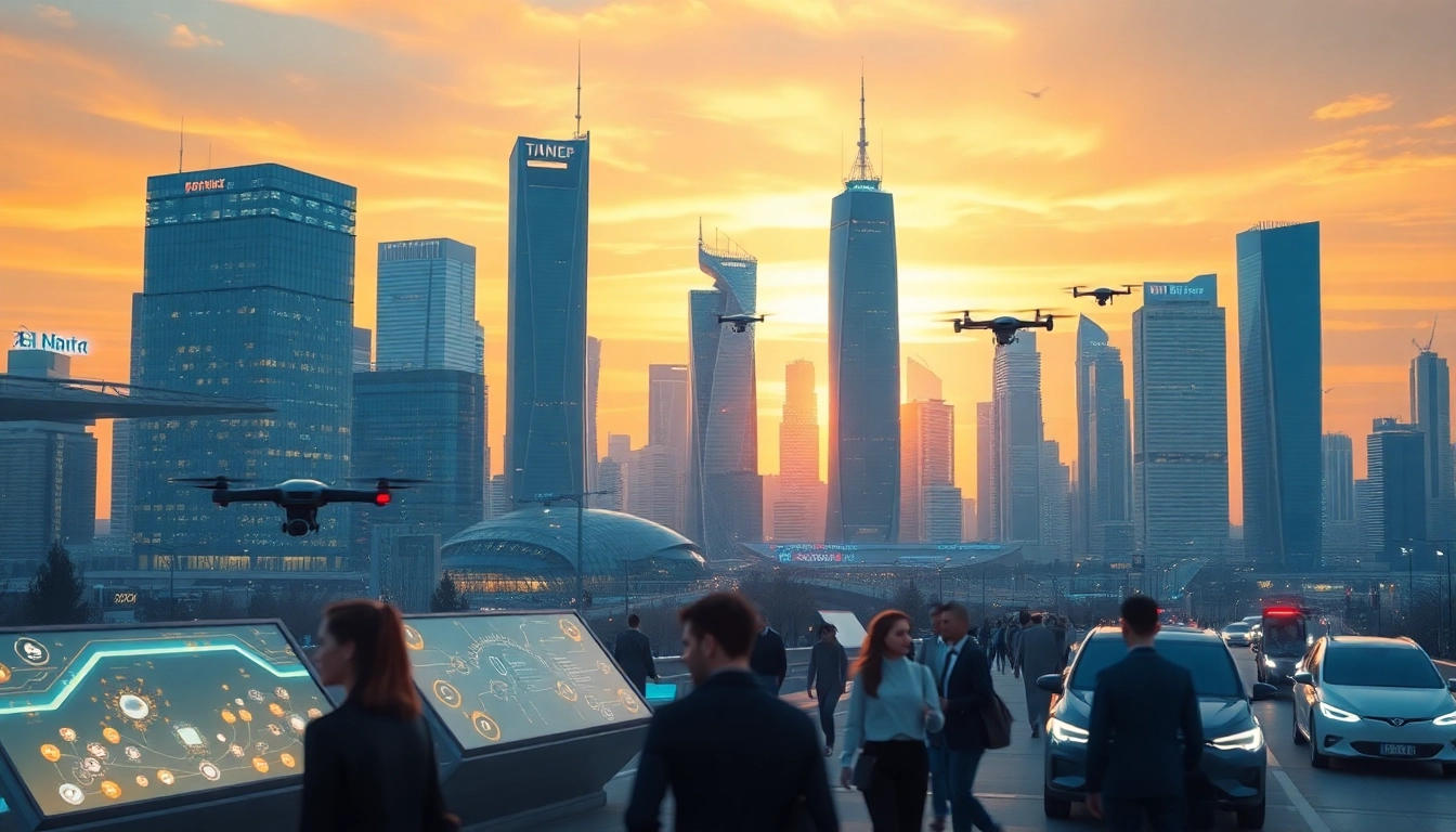 Imagine the impact of technology on society at https://mohamedmmblog.tech, featuring a futuristic cityscape.